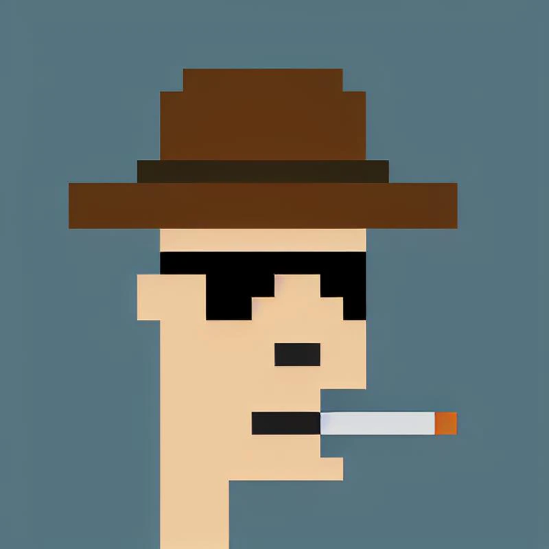 a cropped painting of Male Cigarette Fedora Small Shades, art by punks_sd