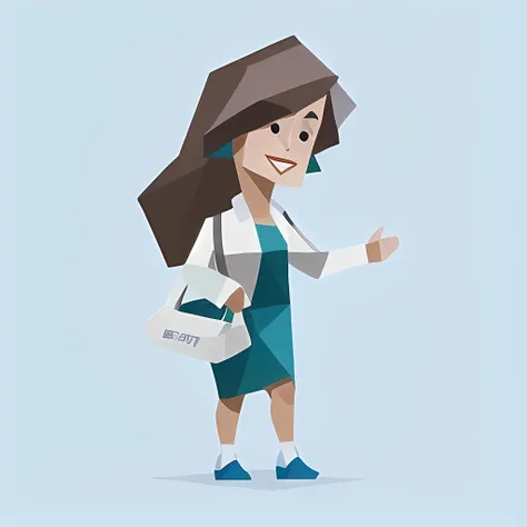 <lora:MBTI-charaters:0.8>, (esfp), 1 cute girl, long hair, brown hair, smile, red lipstick, white jacket, white shirt inside, blue jean dress, white shoes, standing, (left hand carrys a white bag:1.4), right hand akimbo, (white bag:1.4), white background, simple background