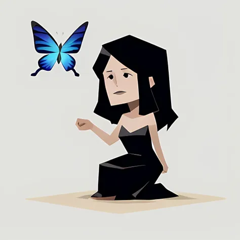<lora:MBTI-charaters:0.8> , masterpiece, best quality, (INFP), 1girl, long hair, black hair, closed mouth, hesitate, black long dress, bared shoulders, hand to jaw, butterfly, sit on the sand