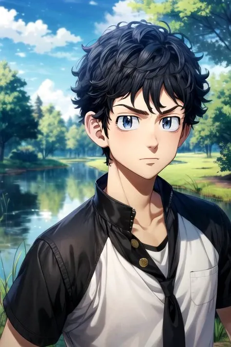 (best quality:1.1), (masterpiece:1.4), wallpaper, , upper body, , anime coloring, , 1boy, solo, male focus, <lora:takemichi_hanagaki:0.98>, takemichi_hanagaki, black hair, grey eyes, faux hawk, , , , wetland,