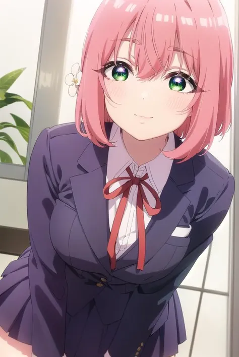 hakarihanazono, <lora:hakari hanazono s1-lora-nochekaiser:1>,
hakari hanazono, short hair, hair ornament, (green eyes:1.3), pink hair, flower, hair flower, smile,
BREAK skirt, shirt, ribbon, school uniform, jacket, white shirt, thighs, pleated skirt, black skirt, red ribbon, neck ribbon, blazer,
BREAK indoors, classroom,
BREAK looking at viewer, (cowboy shot:1.5),
BREAK <lyco:GoodHands-beta2:1>, (masterpiece:1.2), best quality, high resolution, unity 8k wallpaper, (illustration:0.8), (beautiful detailed eyes:1.6), extremely detailed face, perfect lighting, extremely detailed CG, (perfect hands, perfect anatomy),