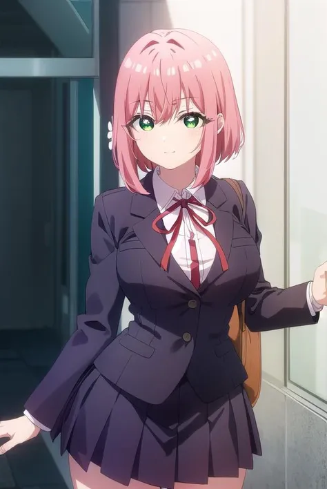 hakarihanazono, <lora:hakari hanazono s1-lora-nochekaiser:1>,
hakari hanazono, short hair, hair ornament, (green eyes:1.3), pink hair, flower, hair flower, smile,
BREAK skirt, shirt, ribbon, school uniform, jacket, white shirt, thighs, pleated skirt, black skirt, red ribbon, neck ribbon, blazer,
BREAK indoors, classroom,
BREAK looking at viewer, (cowboy shot:1.5),
BREAK <lyco:GoodHands-beta2:1>, (masterpiece:1.2), best quality, high resolution, unity 8k wallpaper, (illustration:0.8), (beautiful detailed eyes:1.6), extremely detailed face, perfect lighting, extremely detailed CG, (perfect hands, perfect anatomy),