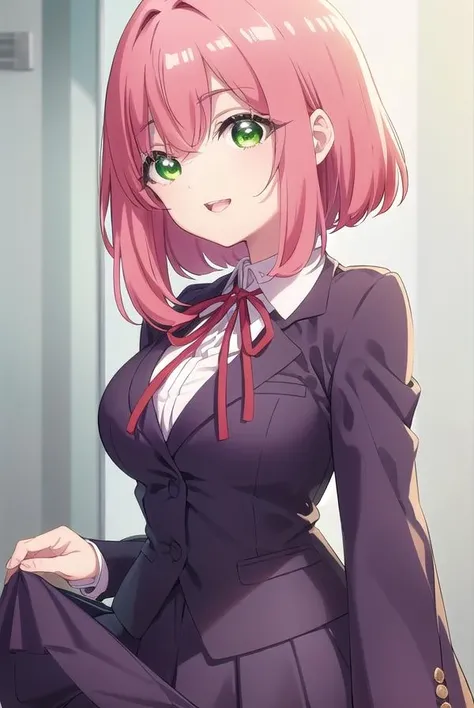 hakarihanazono, <lora:hakarihanazono-lora-nochekaiser:0.8>,
hakari hanazono, short hair, hair ornament, (green eyes:1.5), pink hair, flower, hair flower, hair between eyes, sidelocks, <lora:talkmouth_E_v100:1>, open mouth,
BREAK skirt, shirt, ribbon, school uniform, blazer, white shirt, pleated skirt, collared shirt, black skirt, red ribbon, neck ribbon,
BREAK looking at viewer,
BREAK indoors, classroom, (cowboy shot:1.5),
BREAK <lyco:GoodHands-beta2:1>, (masterpiece:1.2), best quality, high resolution, unity 8k wallpaper, (illustration:0.8), (beautiful detailed eyes:1.6), extremely detailed face, perfect lighting, extremely detailed CG, (perfect hands, perfect anatomy),