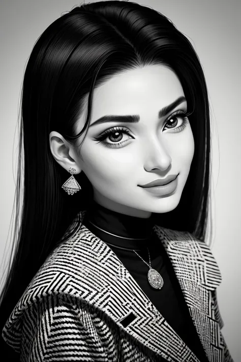 (op art style, optical illusions, black and white, geometric, detailed:1.15), (shot from a Dutch angle, closeup on face:1.2) of <lora:sd15_locon_MahiyeSelin_16_v1.0:.9> MahiyeSelin , smiling, she is wearing Undone sarashi, her hair is styled as slicked back hair, BREAK she is (in the staircase:1.1), (hard lighting:1.4), ND filter,Kodak Vision3 IMAX ,
