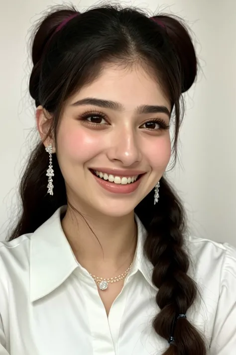 photo of <lora:sd15_locon_MahiyeSelin_16_v1.0:.9> MahiyeSelin, focus on eyes, close up on face, laughing, wearing jewelry, hair styled as wavy ponytail, soft focus