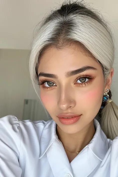 photo of <lora:sd15_locon_MahiyeSelin_16_v1.0:.9> MahiyeSelin, focus on eyes, close up on face, wearing jewelry, color Navajo white hair styled as low ponytail,