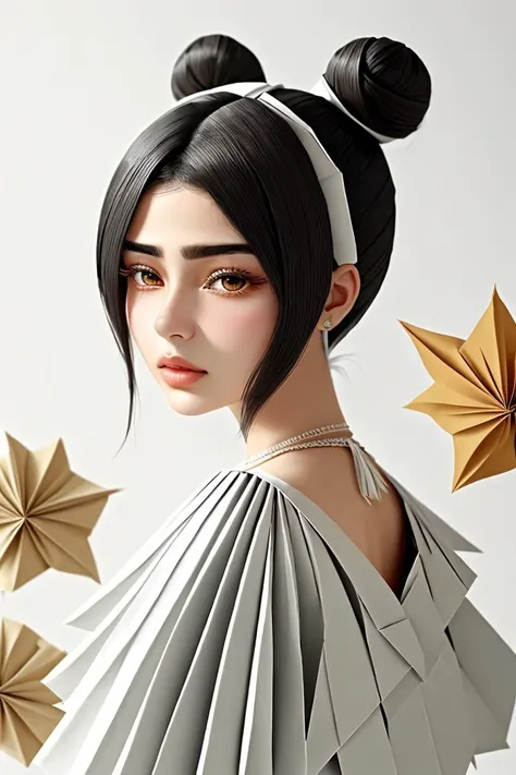 (origami style, paper art, pleated paper, folded, origami art, pleats, cut and fold, centered composition:1.15), <lora:sd15_locon_MahiyeSelin_16_v1.0:.9> MahiyeSelin , focus on eyes, close up on face, hair styled as sleek bun,