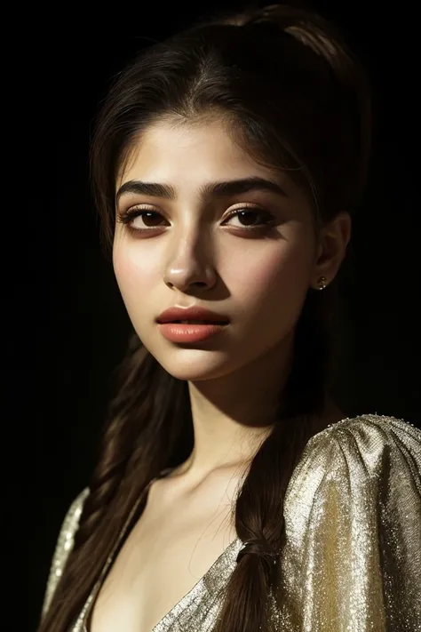 chiaroscuro portrait, high contrast, dramatic, Rembrandt lighting, headshot of photo of <lora:sd15_locon_MahiyeSelin_16_v1.0:.9> MahiyeSelin, focus on face, wearing an elegant evening gown , her light sand hair is styled as side ponytail hair,