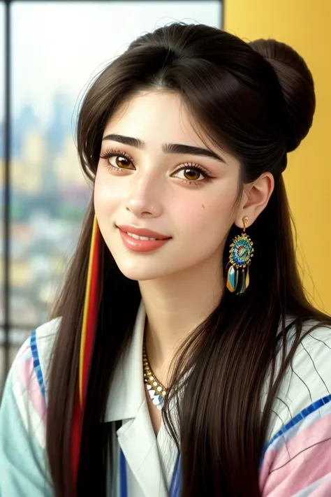 ((mosaic style:1.2), fragmented, colorful, patterned, highly detailed:1.15), (eye level, closeup on face:1.2) of <lora:sd15_locon_MahiyeSelin_16_v1.0:.9> MahiyeSelin , smiling, side view, she is wearing mino boushi, her hair is styled as Straight Ballerina Bun with Braids, BREAK she is (in the lounge:1.1), soft natural lighting, Voigtlnder Nokton 50mm f1.1 ,(shot on Kodak Funsaver:1.6), blur,dreamy haze ,Cinestill 800T ,
