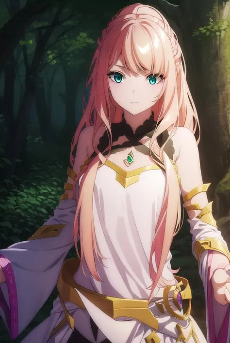 lexiavonarselia, <lora:lexiavonarselia-lora-nochekaiser:1>,
lexia von arselia, long hair, blonde hair, (green eyes:1.5), ponytail, pink hair,
BREAK dress, bare shoulders, detached sleeves, white dress,
BREAK looking at viewer, full body,
BREAK outdoors, forest, nature,
BREAK <lyco:GoodHands-beta2:1>, (masterpiece:1.2), best quality, high resolution, unity 8k wallpaper, (illustration:0.8), (beautiful detailed eyes:1.6), extremely detailed face, perfect lighting, extremely detailed CG, (perfect hands, perfect anatomy),