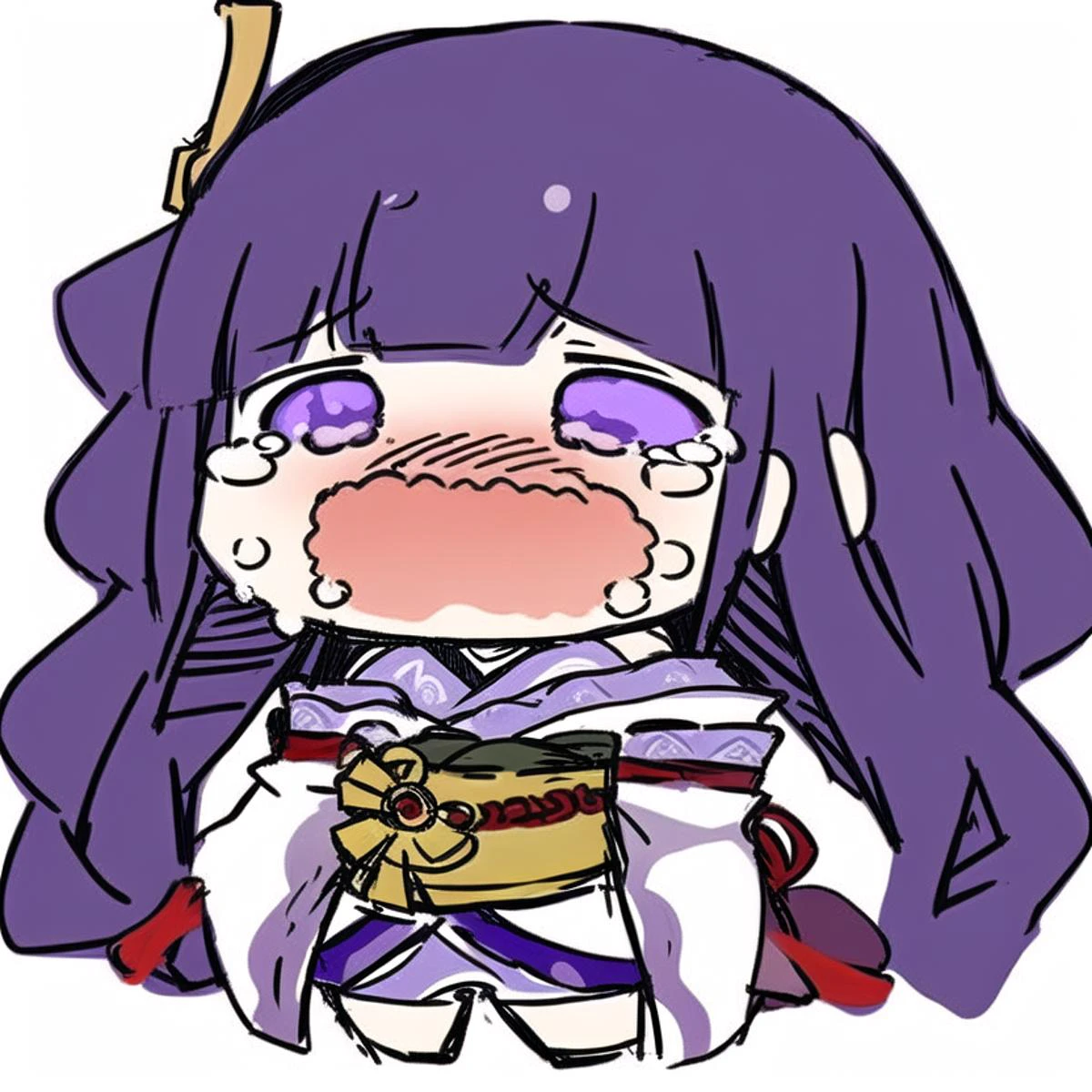 chibi, 1girl, sketch, solo, dark purple hair, raiden shogun, sobbing, white background ,
<lora:sesieldBweeehArtist_bweeehv1:1>