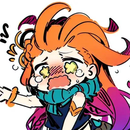 chibi, 1girl, sketch, solo, sobbing, white background,long hair,yellow hair,orange hair