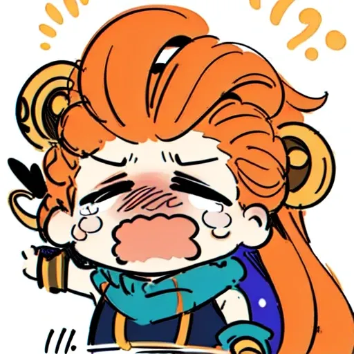 chibi, 1girl, sketch, solo, sobbing, white background,long hair,yellow hair,orange hair