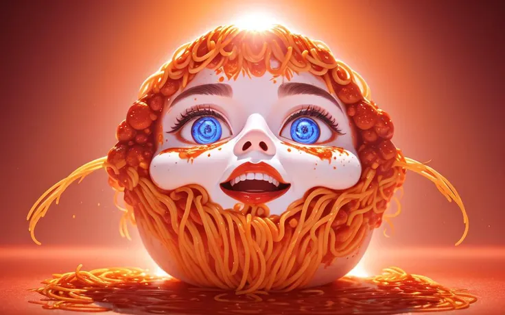 an infomercial advertisement for a futuristic machine that turns sloppy dribbles in your face into spaghetti sauce streaks, making funny faces, touching, laughing, photograph, realistic lighting, looking down