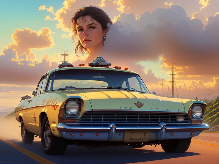 James Gurney style portrait, 
It was out on Thunder Road, Tweeter at the wheel
They crashed into paradise, they could hear them tires squeal
The undercover cop pulled up and said "Everyone of you is a liar
If you don't surrender now it's gonna go down to the wire"
realistic, dramatic lighting