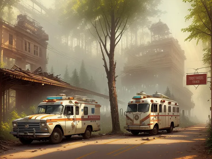 James Gurney style portrait, 
An ambulance rolled up, a state-trooper close behind
Tweeter took his gun away and messed up his mind
The undercover cop was left tied up to a tree
Near the souvenir stand, by the old abandoned factory
realistic, dramatic lighting