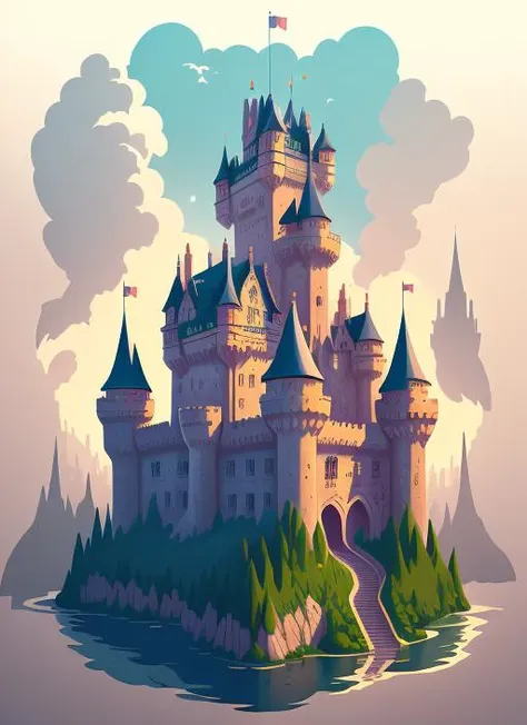 detailed realistic digital illustration of a castle, vectorstyle