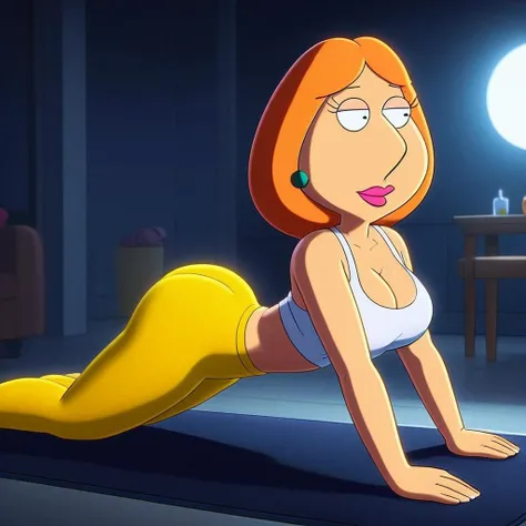 (Lois griffin 1girl, solo, makeup, large breasts, orange hair, cleavage, beautiful eyes), yellow yoga pants, ass
(masterpiece, highest quality, 4k, perfect anatomy:1.4)
<lora:Lois griffin 5.0:0.8>