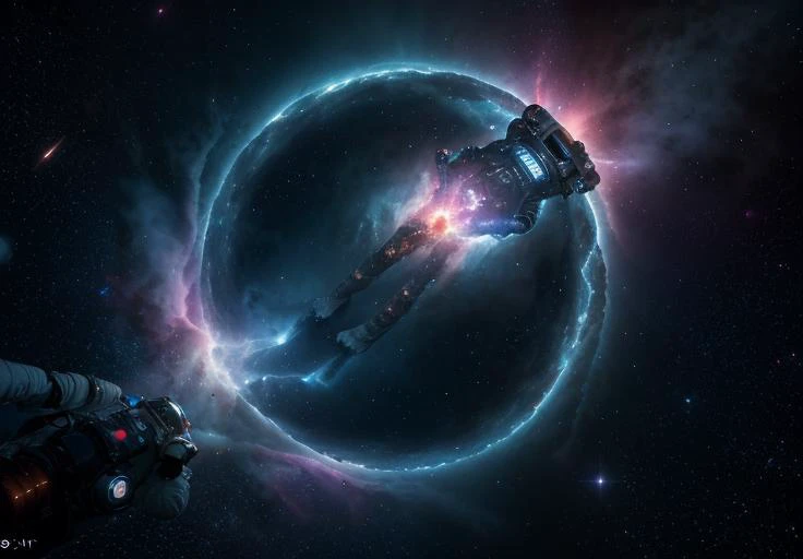 An astronaut swimming through a nebula in space space, astronaut, dreamlike, symbolism, surrealism, symbol, surreal, abstract, texture, concept art, 8k, shadowed, lightrays, atmospheric, octane render, nebula, stars --uplight