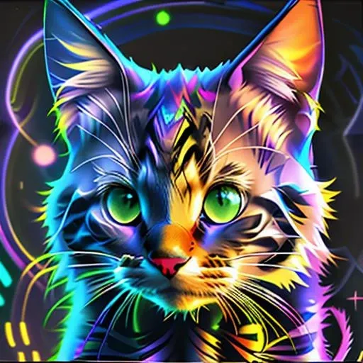 n30n, cat, white neon, blue neon, green neon <lora:Neon_portrait-000015:1> , simple background, half body, looking at viewer, portrait