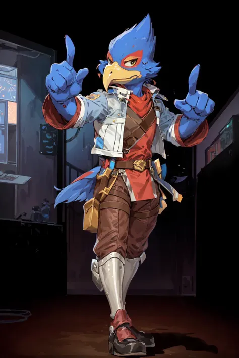 Falco, ((falclothes)), winged-arms, (man, masculine), pointing at viewer