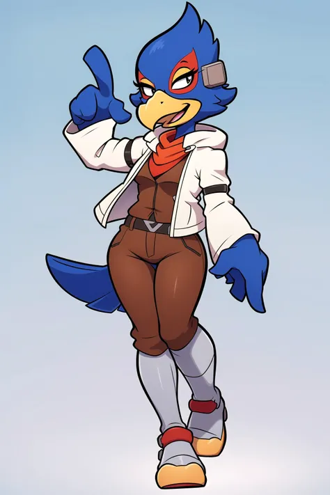 Falco, wearing Falclothes, winged-arms, full body, female, flirty pose