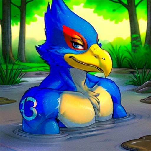 <lora:partially_submerged:1>
1boy, partially submerged, portrait, falco, (winged-arms), (forest background), (muscular), muddy swamp, smirking, looking at viewers, (best quality), (anthro)