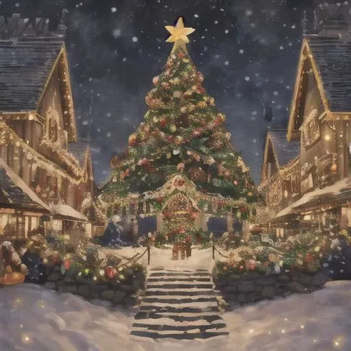 Generate a whimsical and imaginative Christmas scene that blends the magic of the holiday season with unexpected elements. Envision a unique twist on traditional Christmas festivities, incorporating fantastical characters, dreamlike landscapes, and unexpected surprises that evoke joy and wonder.