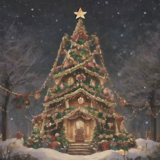 Generate a whimsical and imaginative Christmas scene that blends the magic of the holiday season with unexpected elements. Envision a unique twist on traditional Christmas festivities, incorporating fantastical characters, dreamlike landscapes, and unexpected surprises that evoke joy and wonder.
