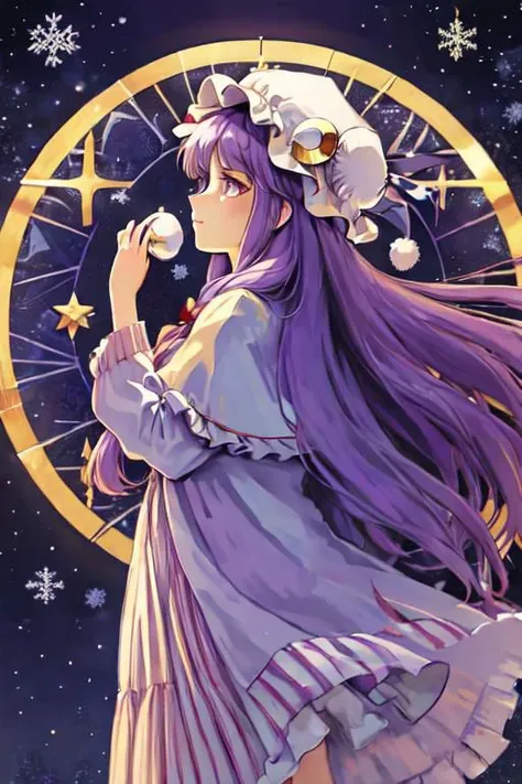 masterpiece, best quality, highres,
patchouli knowledge, 1girl,purple hair,purle eyes,long hair, mob cap,crescent hat ornament, ribbon,dress,
Christmas Theme,
profile, from the side, amazing detail, ultra sharp, norwegian christmas, unreal engine 5, nijijourney style
