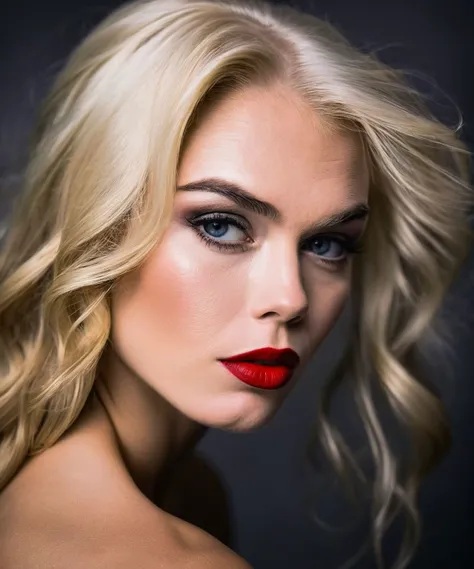 hyperrealistic beautiful busty 19-year-old woman with long legs wearing shiny black satin underwear, model shooting full body photography, bleached blonde very long straight updo hair, soaky wet skin, dark eye makeup with eyeliner, seductive smile, red lips, 8K, Best quality, Meisterwerk, ultra high resolution, (Realismus: 1.4), Originalfoto, (realistische Hautstruktur: 1.3), (Filmkorn: 1.3), (Selfie-Winkel), 1 girl, Beautiful round hazel eyes and facial details, Meisterwerk, Best quality, indoor photography, nsfw

