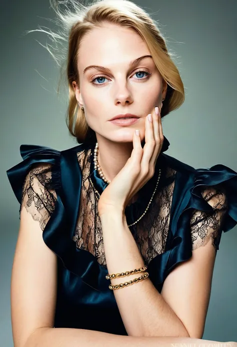 <lora:NancyAce_SDXL_v1.0:1.35>
((NancyAce woman)), (headshot:1.2) Timeless and refined studio headshot photography of an introspective individual, skillfully captured by the acclaimed photographer, Annie Leibovitz. The upper body shot presents the subject in a serene and contemplative pose, with a serene face and deeply introspective eyes. They are adorned in Gucci Glamorous evening wear Silk blouse with ruffled neckline and delicate lace. air of elegance, while a delicate metal bracelet adds a subtle touch of understated detail. The subject is positioned against a serene landscape backdrop, encompassing tranquil water and minimalist architecture, which enhances the overall serene and tranquil atmosphere of the portrait. This portrait, executed with exceptional attention to detail and inspired by Hiroshi Sugimoto's photography style, showcases ultra-high detail and captures the subject's contemplative essence with a timeless and refined approach (photography by Annie Leibovitz:1.1).