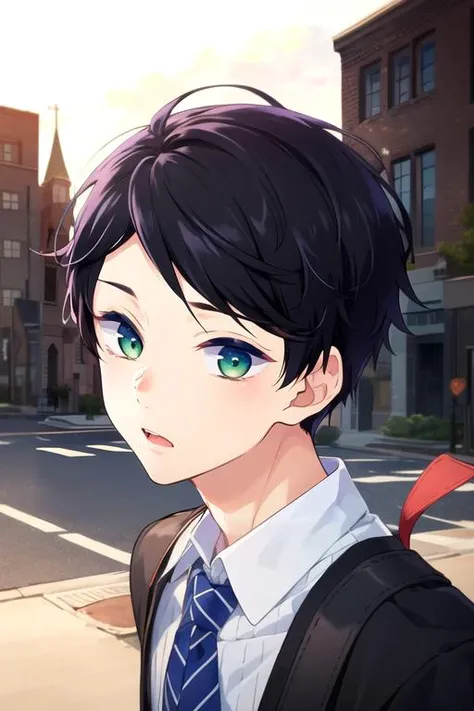 (best quality:1.1), (masterpiece:1.4), movie still, 1boy, solo, male focus, , , depth of field, , , <lora:hayato_yuzuki:0.9>, hayato_yuzuki, black hair, green eyes, short hair, , , floating city, HDR