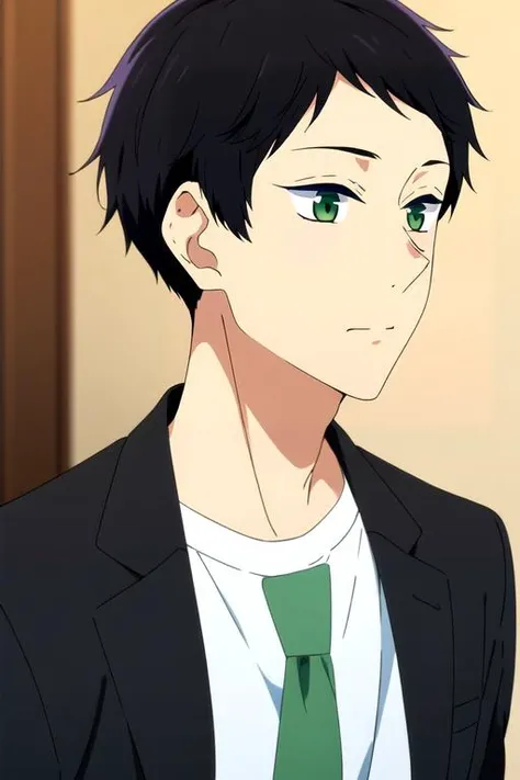 (best quality:1.1), (masterpiece:1.4), , 1boy, solo, male focus, , upper body, , ligne claire, , <lora:hayato_yuzuki:0.88>, hayato_yuzuki, black hair, green eyes, short hair