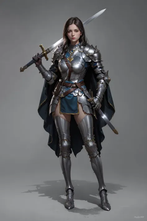 <lora:Over_shoulder-15:0.6>,Over_shoulder,Sword_Helm,standing,full body,armored boots,greaves,belt,knight,necklace,cape,armor,high heels,((holding sword)),shoulder armor,vambraces,breastplate,gauntlets,pauldrons,full armor,helmet removed,((holding helmet)),plate armor,, (masterpiece, best quality, high quality, highres, ultra-detailed),