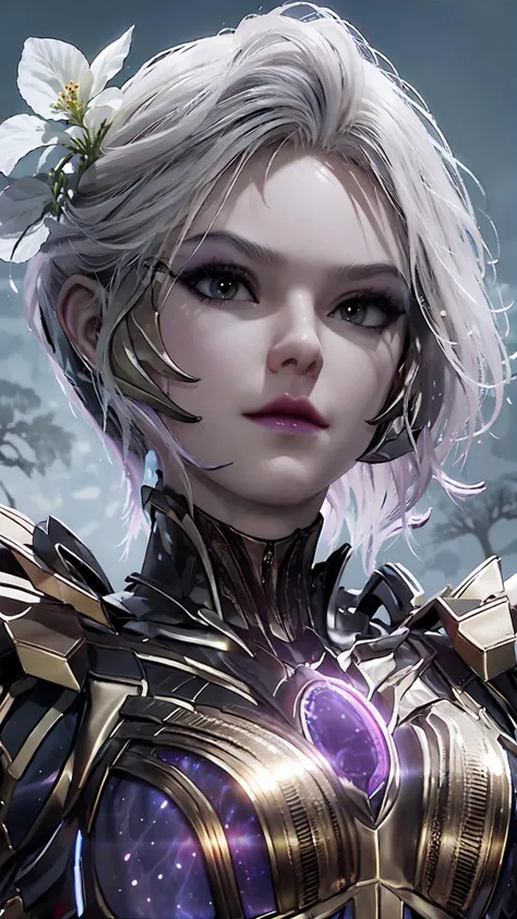 <lora:jmai_20240312184454-0000010:0.7>,(portrait:1.2),short hair,grey hair,white_flower,armor,(shoulder_guard:1.1),moonlight,cool tone,