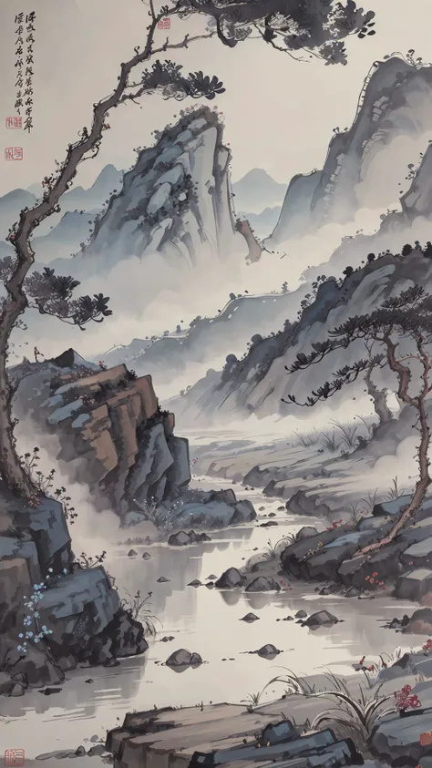 <lora:Zhang Daqian:0.9>,zhang daqian,no humans,scenery,traditional media,outdoors,nature,painting \(medium\),<lora:MoXinV1:0.4>,shuimobysim,badashanren,<lora:shukezouma_v1_1:0.4>,shukezouma,, (masterpiece, best quality, high quality, highres, ultra-detailed),