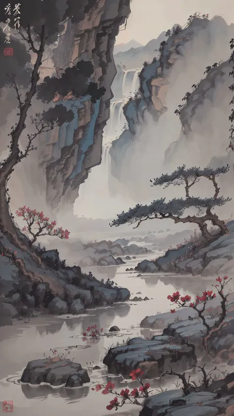 <lora:Zhang Daqian:0.9>,zhang daqian,no humans,scenery,traditional media,outdoors,nature,painting \(medium\),<lora:MoXinV1:0.4>,shuimobysim,badashanren,<lora:shukezouma_v1_1:0.4>, shukezouma,, (masterpiece, best quality, high quality, highres, ultra-detailed),