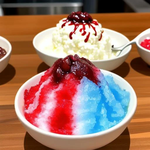 <lora:shaved_ice_v1:0.5>, food, cloud, blurry, cup, no humans, reflection, bowl, spoon, food focus, still life, shaved ice, dessert, reflective floor, ANKG