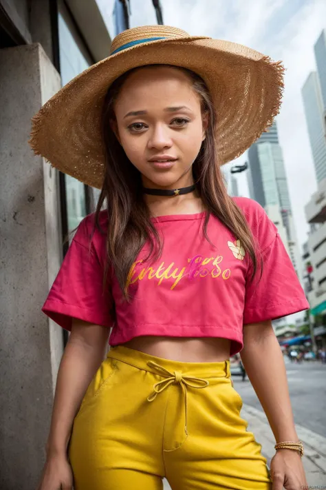 HollyHendrix <lora:HollyHendrix_v1.0:1>
<lora:epiNoiseoffset_v2:1>
by Chuck Close, 1girl, solo, rule of thirds, perfect compostion, detailed hair and face, detailed eyes, pupils
perfect face, detailed nose, cheeks, (lips:1.2), ears,
Amid the vibrant markets of Bangkok, the model showcases a modest yet trendy ensemble. She wears a wide-legged jumpsuit in a lively print, paired with comfortable sandals and a wide-brimmed hat, capturing the essence of Thai street fashion for an Instagram post.
highly detailed, natural lighting, <lora:add_detail:1>