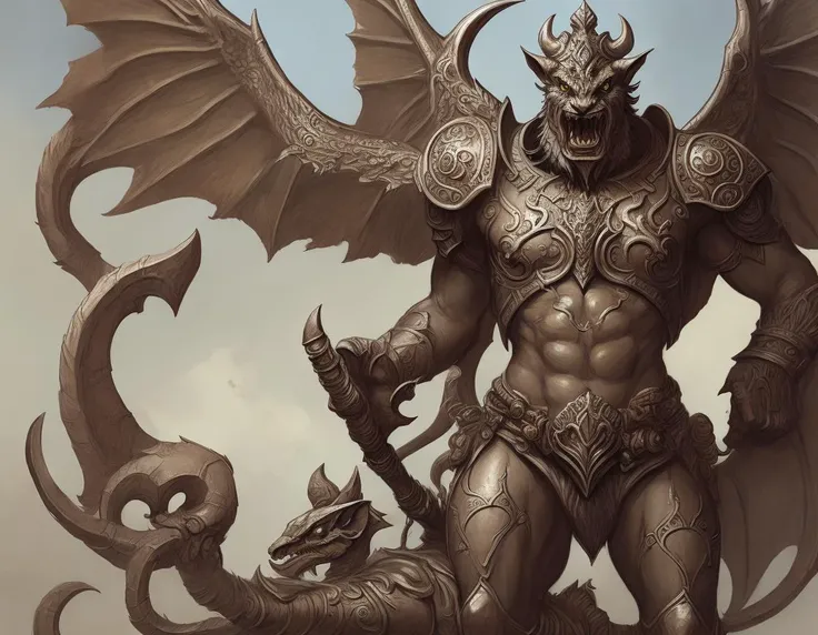 a detailed full body portrait gargoyle guardian in stone, with shield, symmetry, symmetrical, by greg rutkowski and justin gerard, digital art, monstrous, art nouveau, baroque style, realistic painting, very detailed, fantasy, dnd, character design, trending on artstation, <lora:kkw-better-v1.0a:0.4>