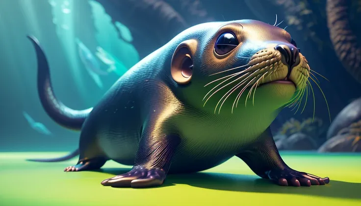 3d render creature animal very big eyes rat sea lion elemental flush of force nature micro world fluo fishscale, design by pixar and Antonio J. Manzanedo, unreal 5, daz, hyperrealistic, octane render, cosplay, rpg portrait, dynamic lighting, intricate detail, harvest fall vibrancy, cinematic