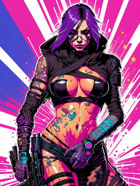 cyberpunk cartel assassin by josan gonzalez splash art graphic design color splash high contrasting art, fantasy, highly detailed, art by greg rutkowski