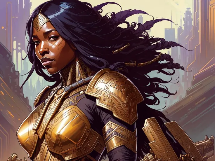 art by artgerm and greg rutkowski and alphonse mucha,Ultra realistic illustration , wakandan warrior in steampunk style armor , hacknaut cyberpunk, sci-fi, fantasy, intricate, elegant, highly detailed, digital painting, artstation, concept art, smooth, sharp focus, illustration