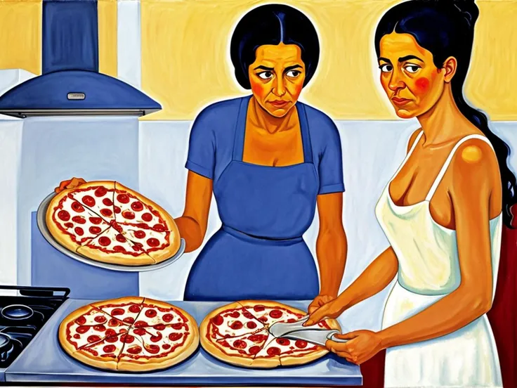 woman cooking pizza by Alice Neel