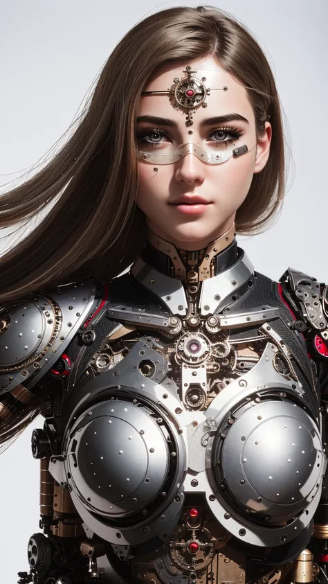 realistic, beautiful cyborg young female SuperGirl, perfect studio lighting, professional photoshoot, eye contact, perfect face, masterpiece, high quality, intricate details, detailed background, sacred ornaments, by Dylan Kowalski, (1girl), muscular, skindentation, (prosthesis:1.3), (mechanical arms:1.4), synthetic skin, porcelain, pearl, holographic, titanium, diamond, ruby, sapphire, gemstones, clockwork, grunge, worn edges, armor, <lora:ScifiProsthesisStyle_epoch000006:0.5>,