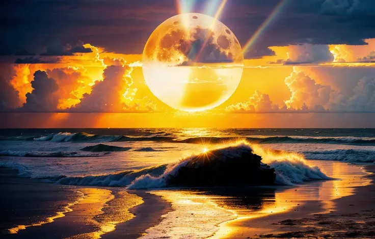 Florida Sarasota, beach sunset, golden ratio, golden hour, magic hour, sun, full blood moon, thunder and lighting, amazing, insane perfection, raytraced, HDR, 4k, Wide angle, dramatic, vivid, dying of the light, god ray, reflections, amazing beauty thunderstorms, by Gregory Crewdson, Edward Burtynsky, Michael Kenna, Joe Cornish, David Burdeny, Ray Collins, Michael Levin, David M. Stephens, David T. Hanson, David Salafia, and David H. Wells.