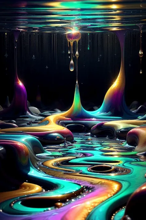 <lora:WorldofOilslick:1>, worldofoilslick, Astral Projection, oil slick, viscus fluid, wet, dripping, oozing,