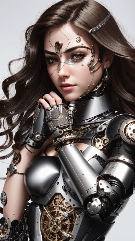 Intricate illustration in surrealist art style,mecha girl,latin women, Cyborg in Latin style