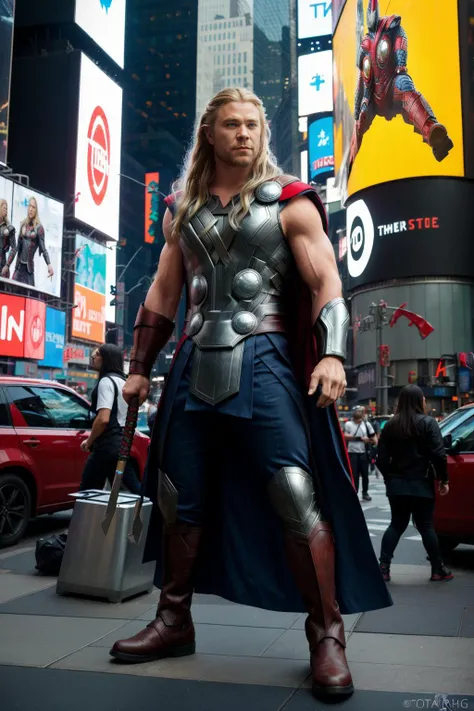 Thor god of thunder on times square, casual clothing, today's featured fantasy photography.